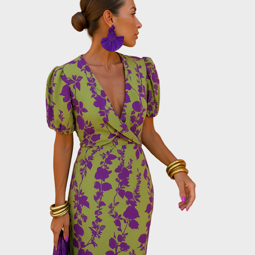 Matea – Cvjetna Haljina Elegantnom Drapom