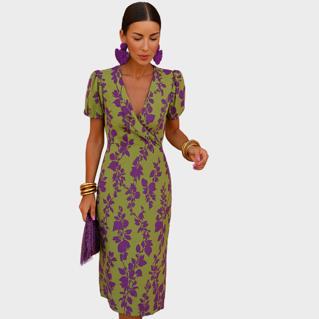 Matea – Cvjetna Haljina Elegantnom Drapom