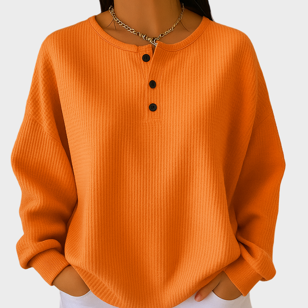 Nora – Ležerna Rebrasta Bluza s Gumbima