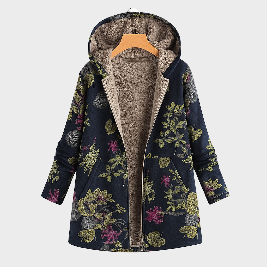 Luna – Tople Jakna s Kapuljačom i Cvjetnim Uzorkom