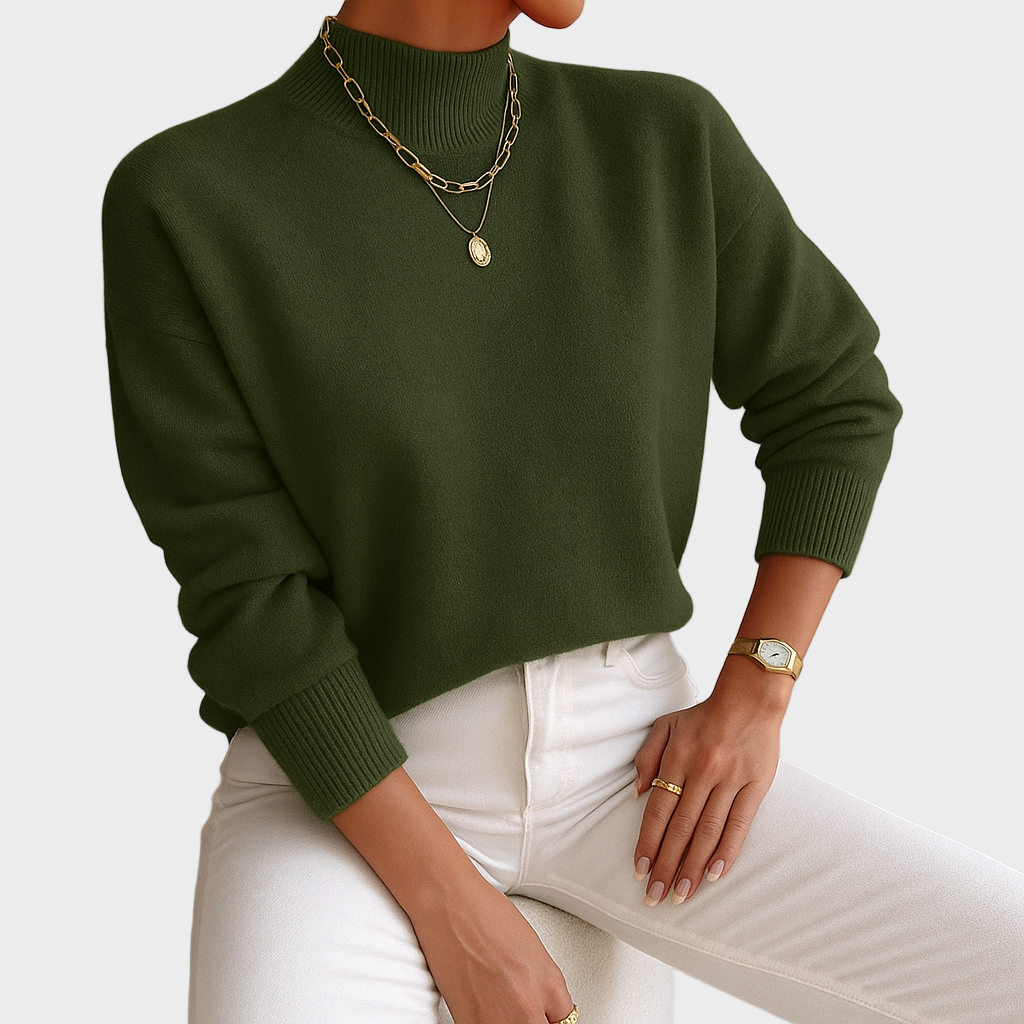 Elena – Klasični Pleteni Pulover s Poluogrlicom