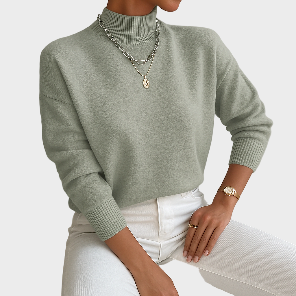 Elena – Klasični Pleteni Pulover s Poluogrlicom