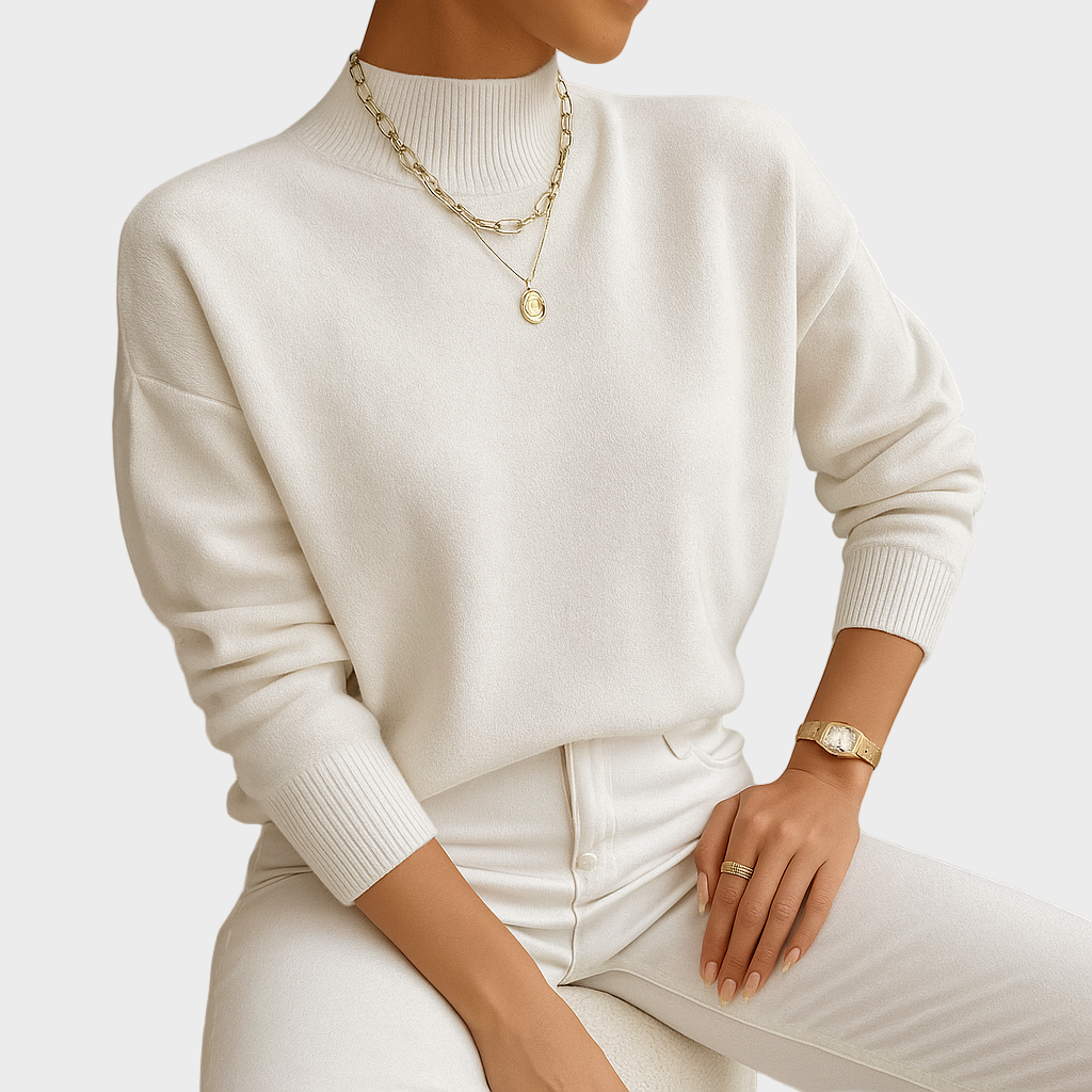 Elena – Klasični Pleteni Pulover s Poluogrlicom