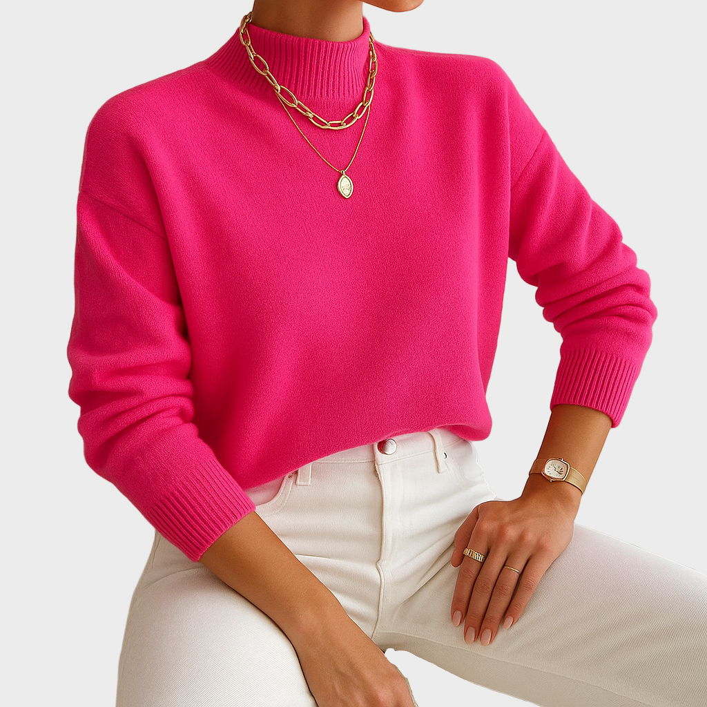 Elena – Klasični Pleteni Pulover s Poluogrlicom