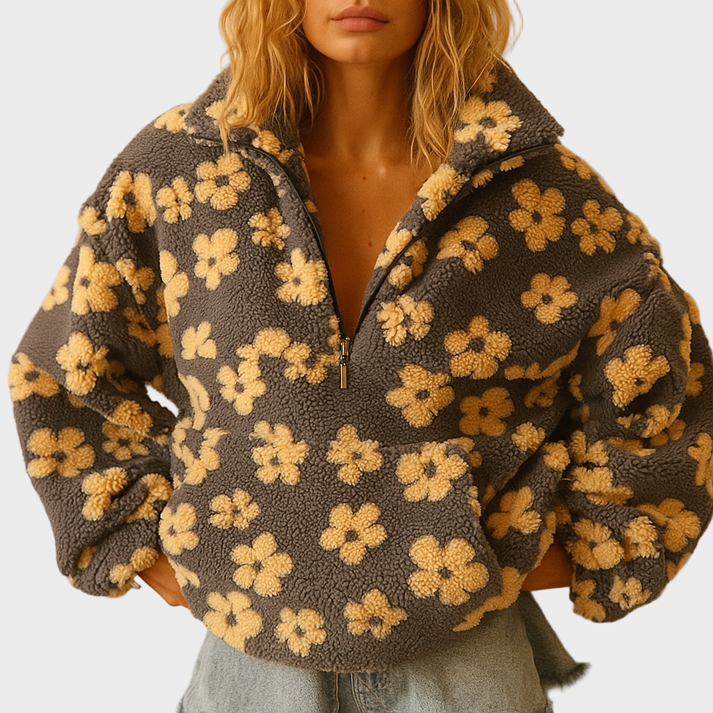 Lana – Udobna Fleece Majica s Cvetnim Uzorkom