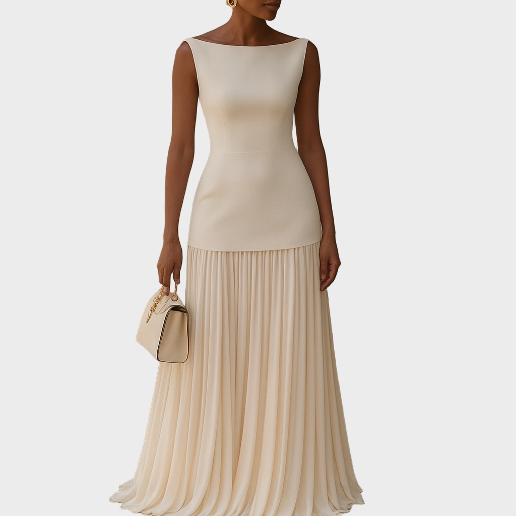 Rebeka – Elegantna Plisirana Haljina Prozirnim Krojom