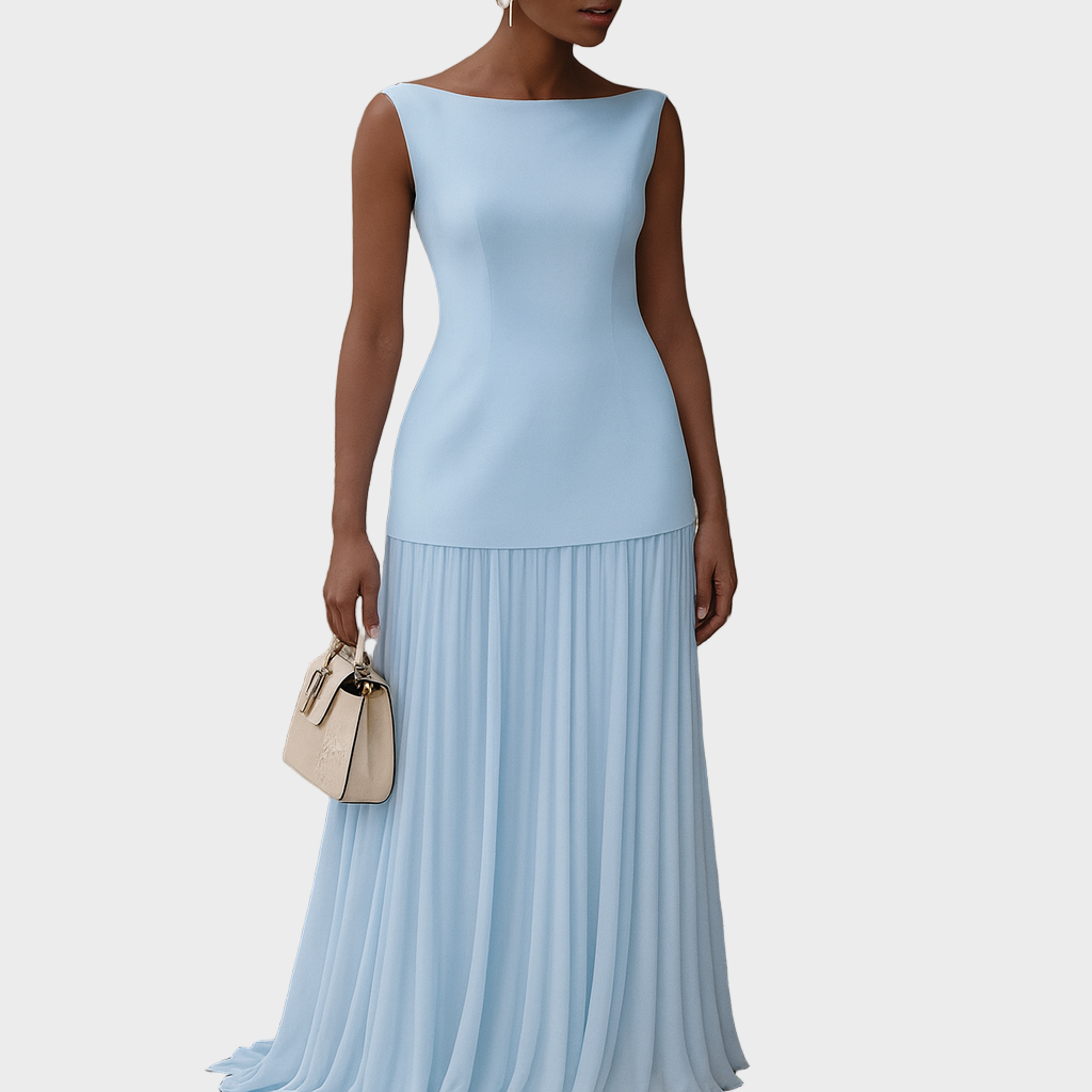 Rebeka – Elegantna Plisirana Haljina Prozirnim Krojom