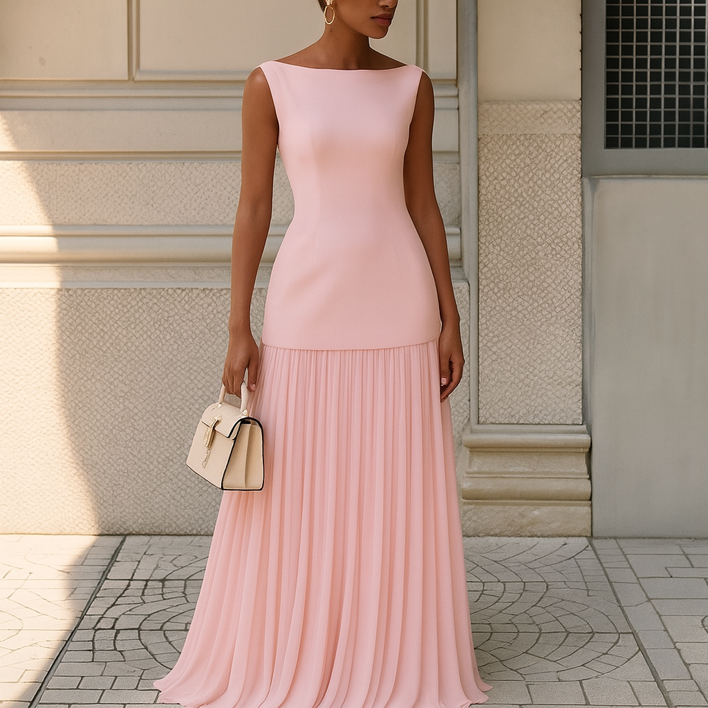 Rebeka – Elegantna Plisirana Haljina Prozirnim Krojom