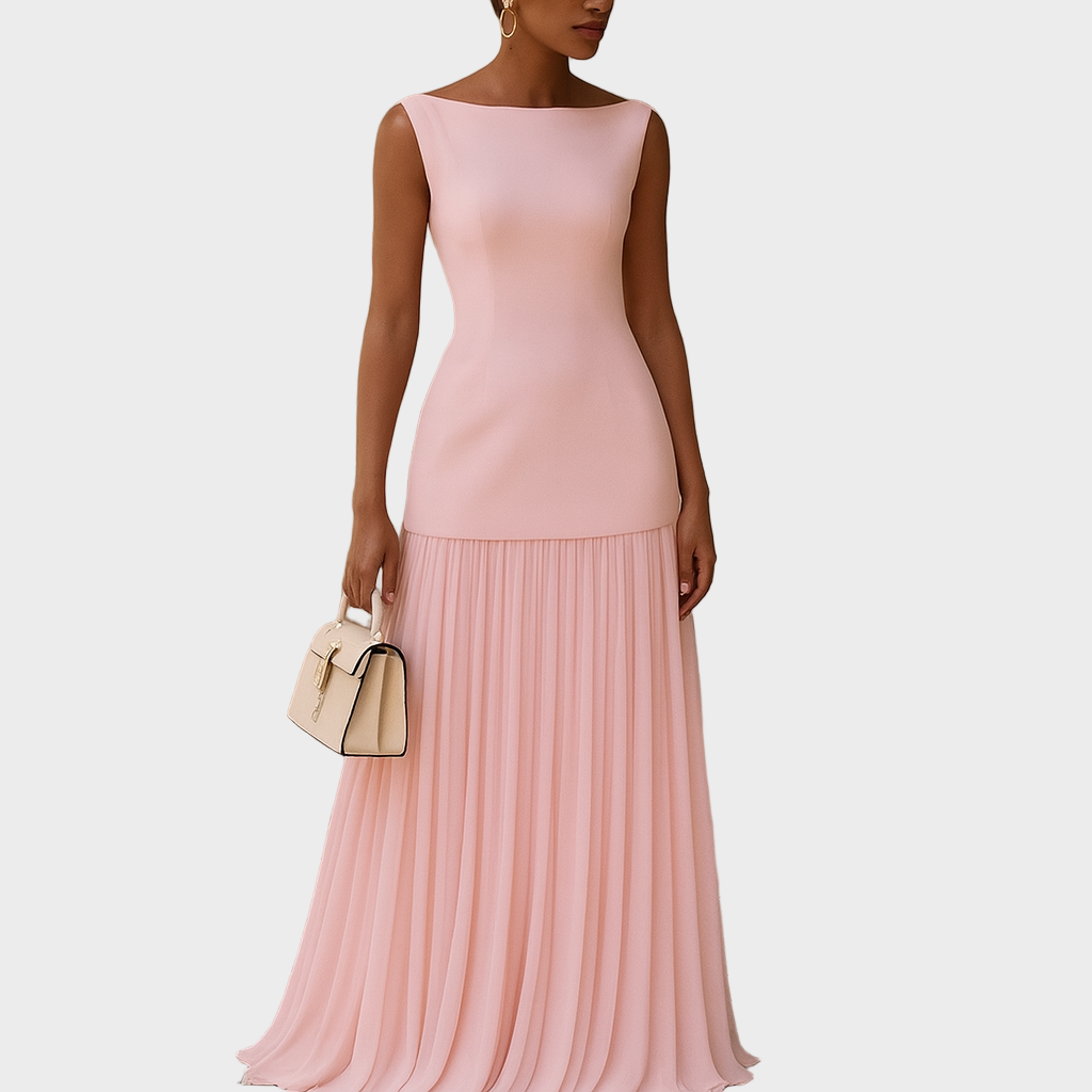 Rebeka – Elegantna Plisirana Haljina Prozirnim Krojom