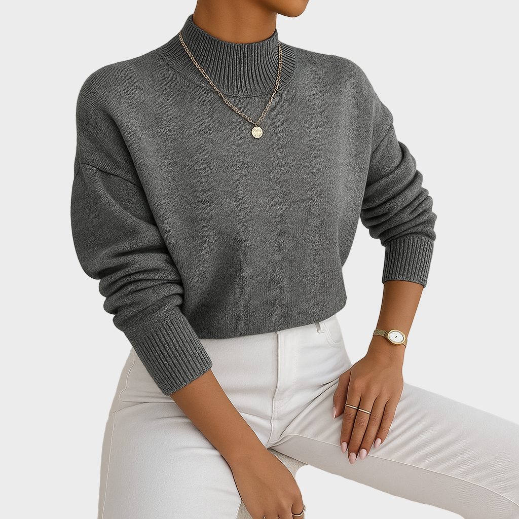Elena – Klasični Pleteni Pulover s Poluogrlicom