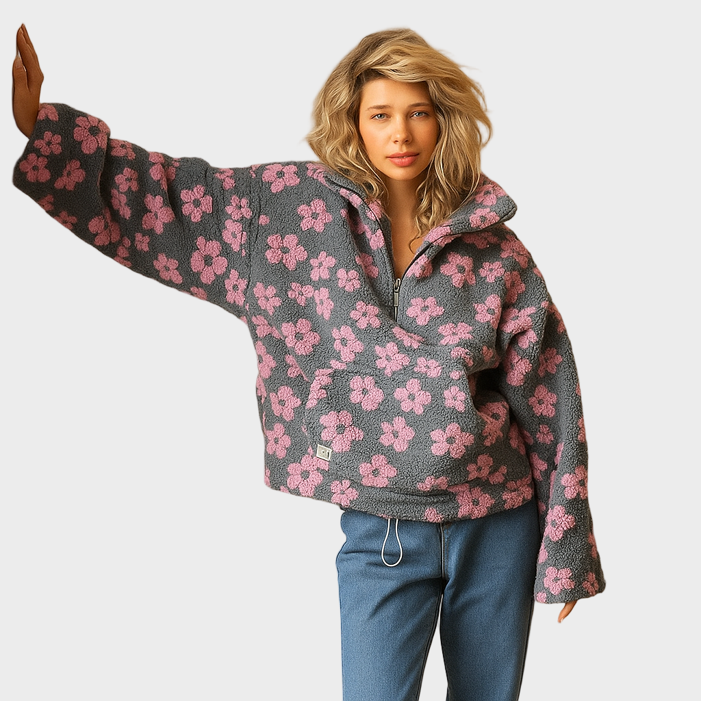 Lana – Udobna Fleece Majica s Cvetnim Uzorkom