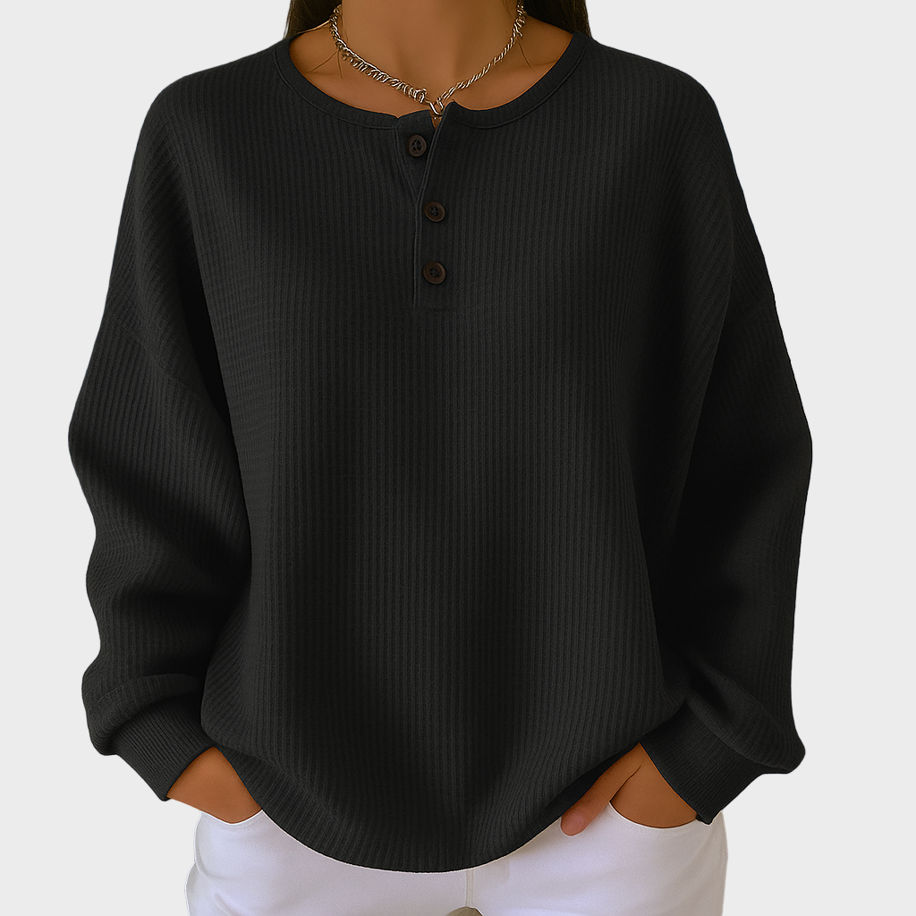 Nora – Ležerna Rebrasta Bluza s Gumbima