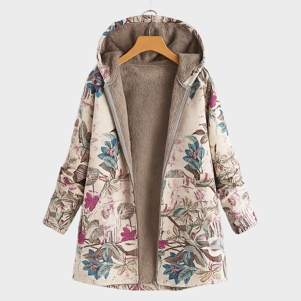 Luna – Tople Jakna s Kapuljačom i Cvjetnim Uzorkom