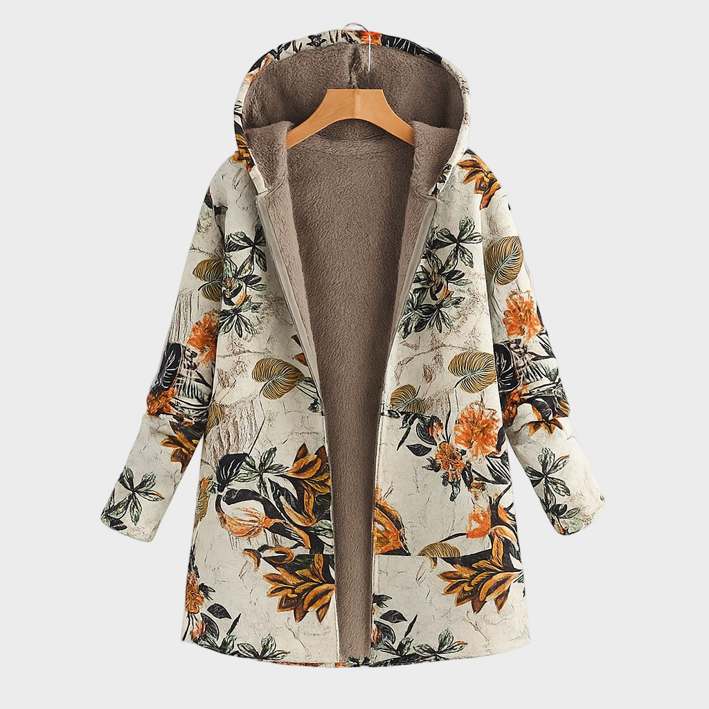 Luna – Tople Jakna s Kapuljačom i Cvjetnim Uzorkom
