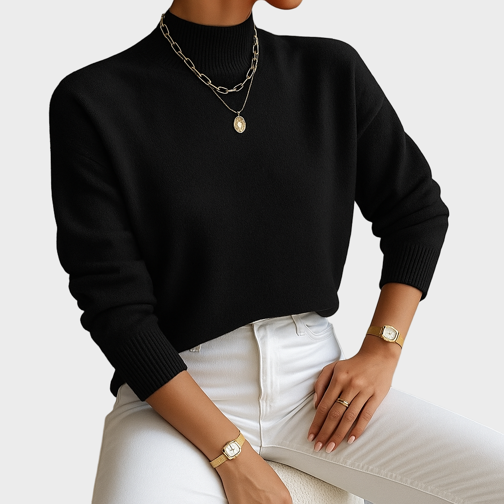 Elena – Klasični Pleteni Pulover s Poluogrlicom