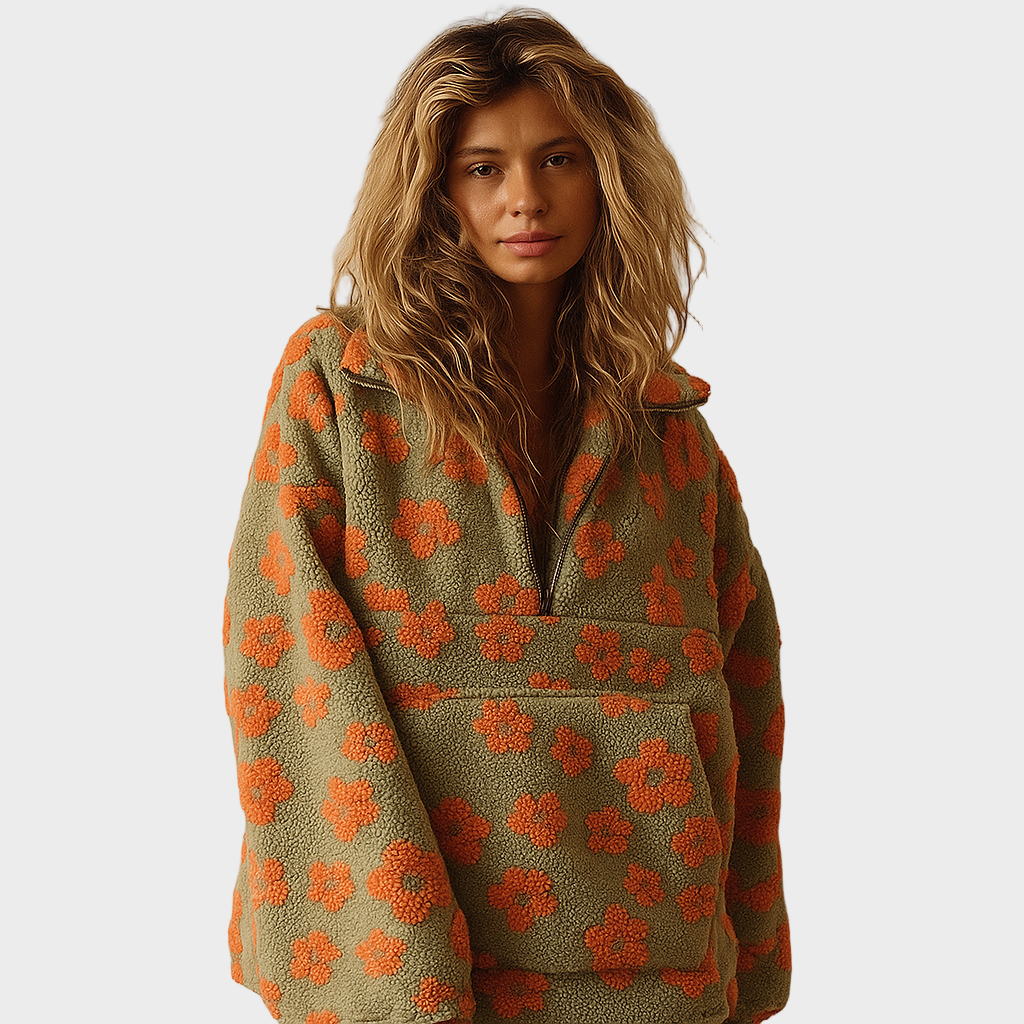 Lana – Udobna Fleece Majica s Cvetnim Uzorkom